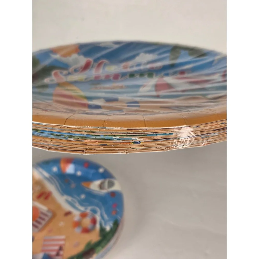 Hello Summer Beach Themed Disposable Paper Plates 2 Sets of 20 Tropical Party